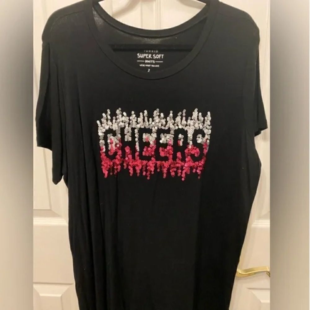 Torrid size 2 Cheers sequin embellished black shirt sleeve t-shirt